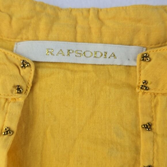 Rapsodia Balear Plain Dress Yellow Marigold Eyelet Bell Sleeve Women's Large - Picture 3 of 12